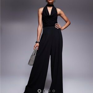 ASOS Black Halter Wide Leg Jumpsuit
